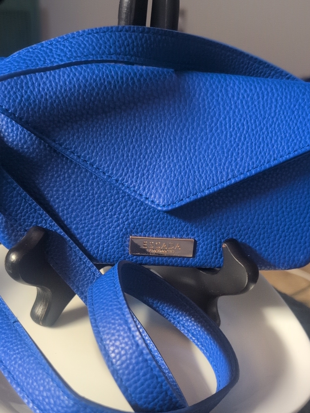 Escada Cobalt Blue Vegan Pebbled Leather Crossbody Bag